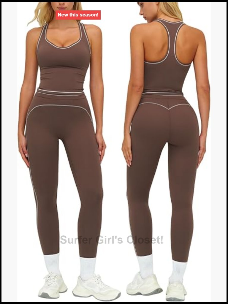 2 Piece Workout Sets Racerback Tank Top High Waist Leggings Tummy Control